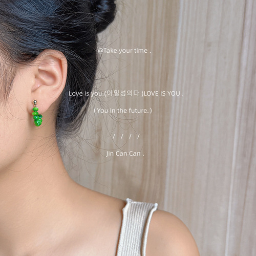 Forest style small fresh green shell handmade 925 silver needle earrings feminine elegant new earrings wholesale