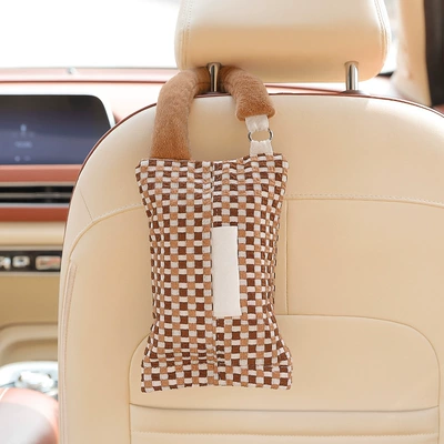 Car tissue box/set Style, Female Car Seat Tissue - brown-plaid-tissue-box
