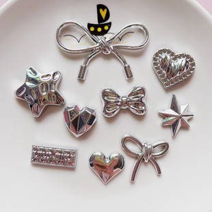 new electroplating silver bow love jewelry accessories diy accessories mobile phone case hole shoes earrings accessories