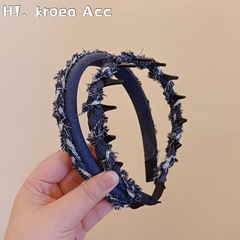 2025秋冬设计潮款小香风毛感毛边撞色流苏海绵发饰甜美清新宽发箍