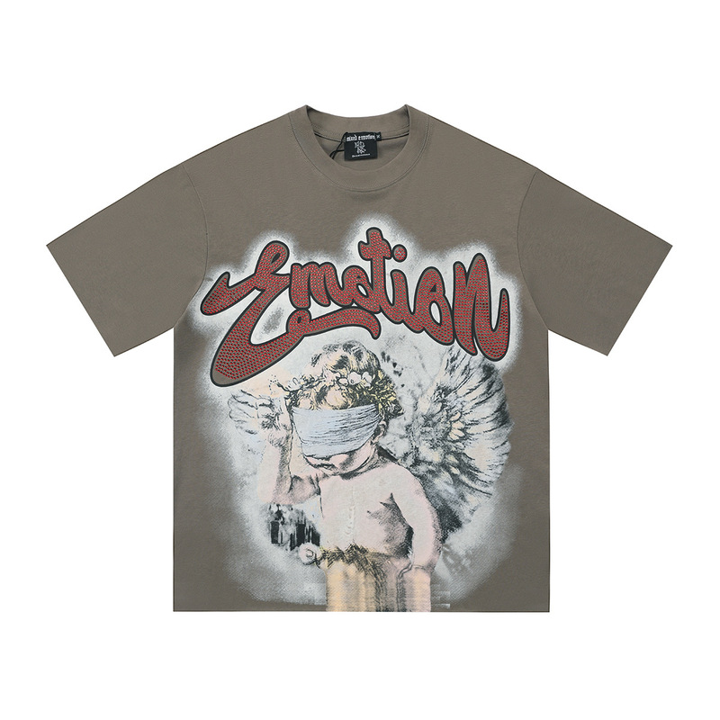 MIXED EMOTION 新作 25ss クロスボーダー アメリカン トレンド ストリート ピュアコットン ヒップホップ ホット ショート カジュアル ダイヤモンド 半袖 Tシャツ|undefined