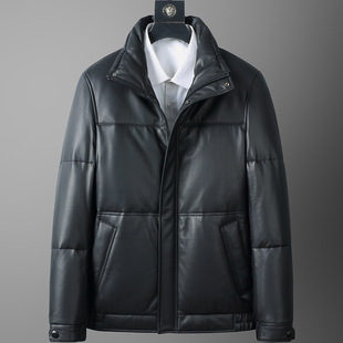 Fashion Haining Leather Jacket down Jacket Genuine Leather New Business Men's Jacket White Goose down Middle-Aged Sheepskin Jacket Winter