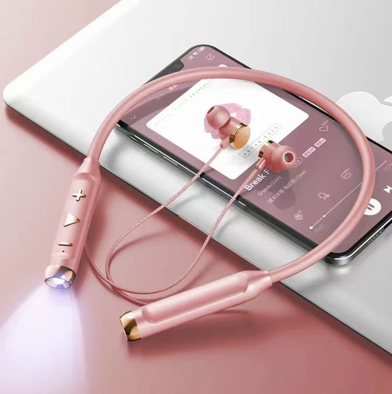 New Bluetooth Headset Magnetic In-Ear Sports Headset with Flashlight Night Run Neck Plug-in Card LED
