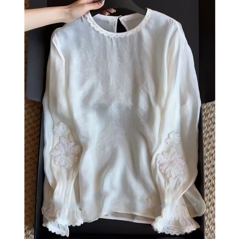 2026 Spring New Chinese Style Tencel Embroidered Shirt for Women, White Lace Heavy Embroidery Base Shirt, Plus Size Top 2026 Spring New Chinese Style Tencel Embroidered Shirt for Women, White Lace Heavy Embroidery Base Shirt, Plus Size Top