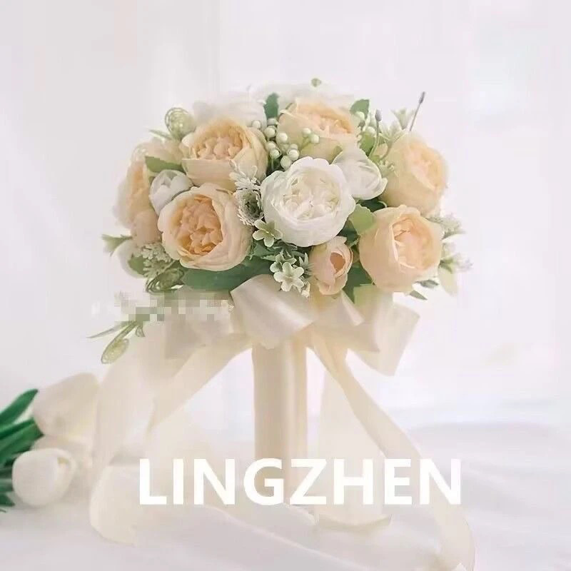 结婚粉色婚礼手捧花新娘手捧结婚出片郁金香领证仿真花拍照道具|undefined