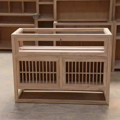 新中式展示柜禅意陈列柜老榆木茶柜边柜珠宝饰品精品首饰柜储物柜