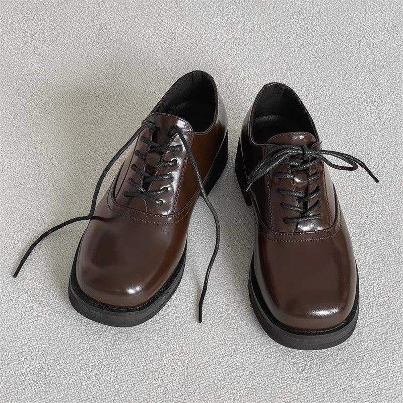 ShoeVault Square Toe Derby Leather Shoes For Men And Women, Business Formal Wear, Height Increasing, Wedding Brown Groom Style_voghion.com