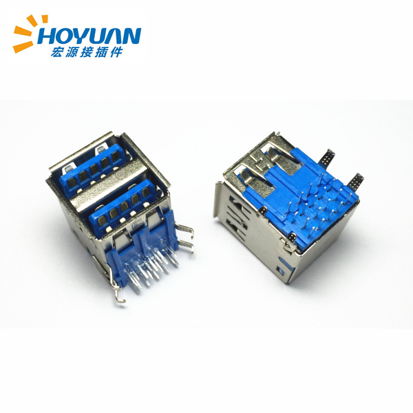 双层USB插座  USB3.0 AF双层90度短体