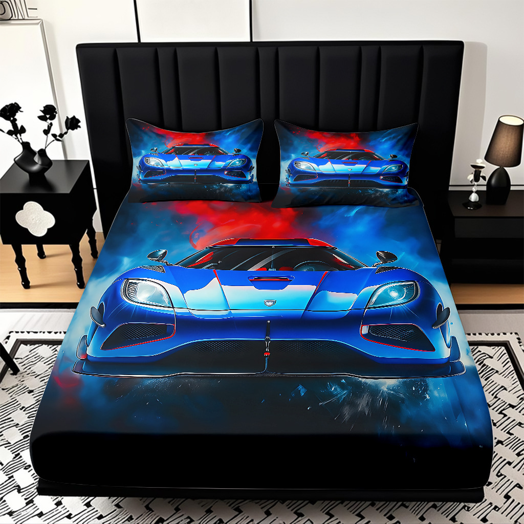 TEMU / JIT moda popular patrón de carreras 3D impresión digital cama de cama de cama kit de ropa de cama fábrica directa