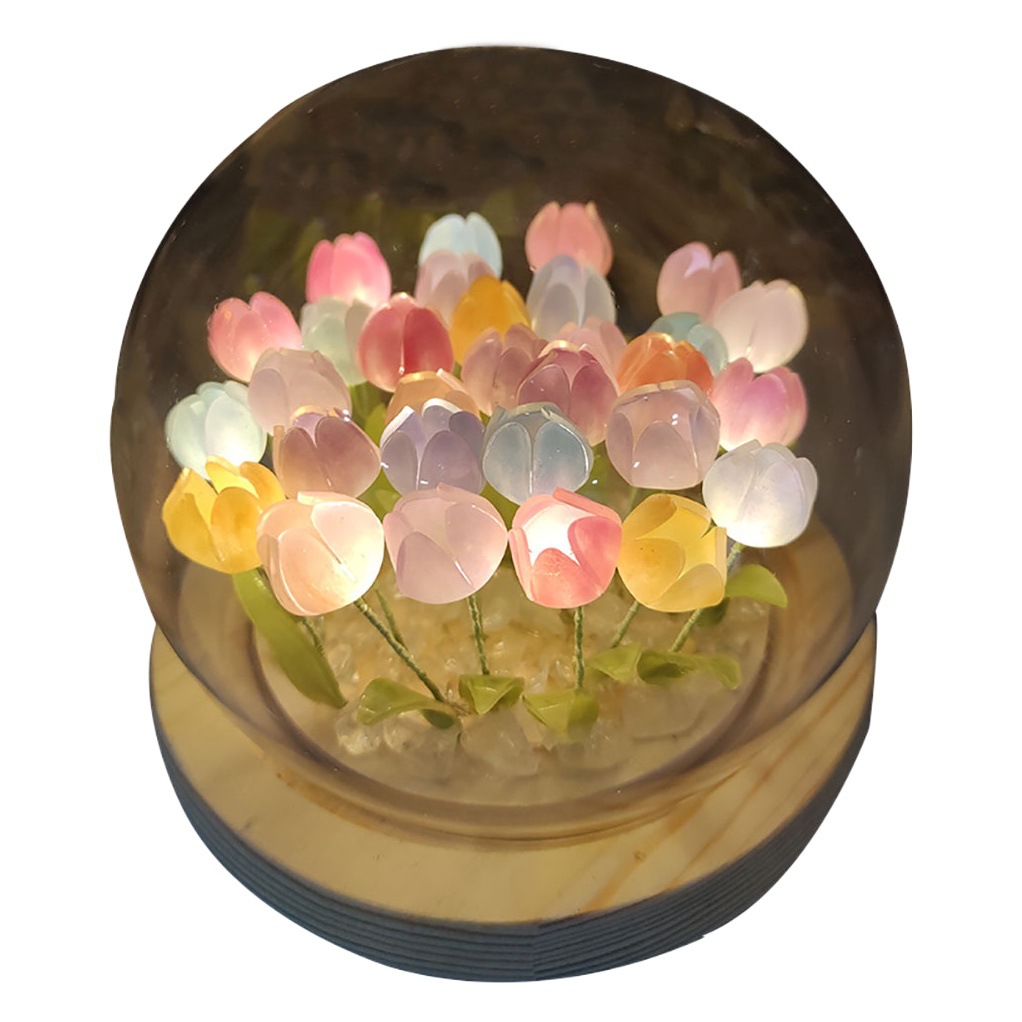 Tulipán vidrio noche luz en línea celebridad hecho a mano DIY material de escritorio linterna decoración regalo del Día las mujeres