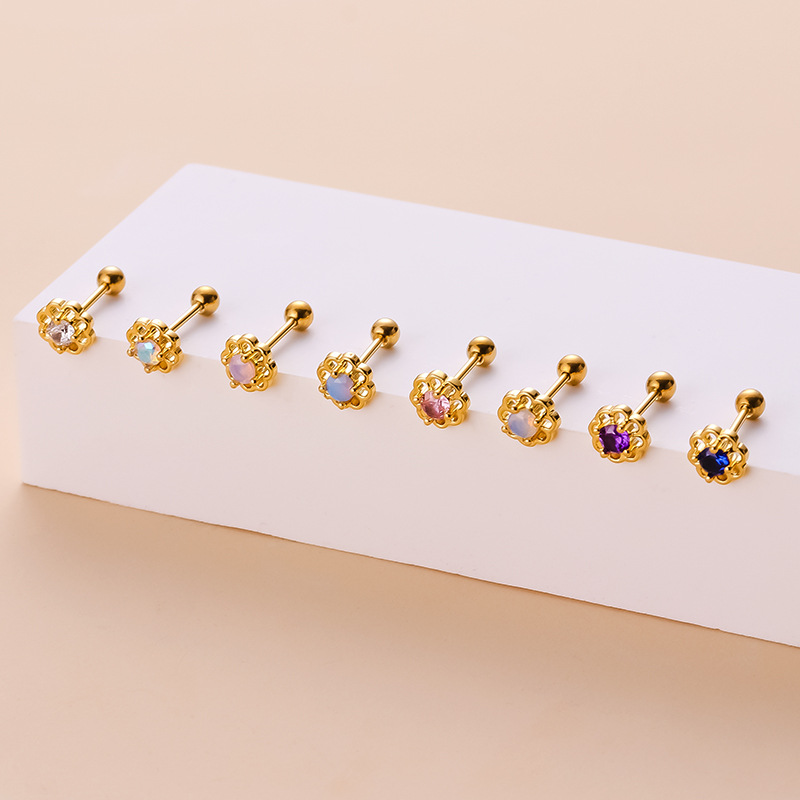 Fashion Flower Metal Plating Zircon Ear Studs