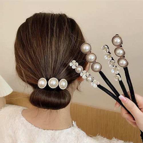 New elegant temperament pearl ball head artifact retro French lazy hair twister hair pearl petals braided hair accessories