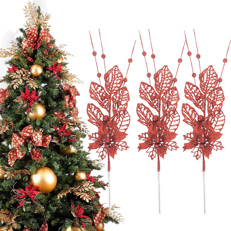 Cross-border Christmas Gold Powder Flash Christmas Flower Christmas Ball Fake Flower Ornaments Christmas Tree Decoration Simple Home Decoration