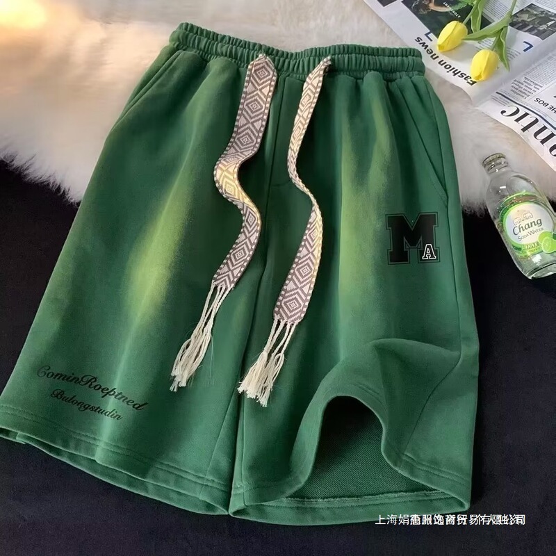 Oversized American-Style Heavyweight Drawstring Sports Shorts for Men, Summer Casual Loose-Fitting Five-Point Shorts, Trendy Brand, Plus Size