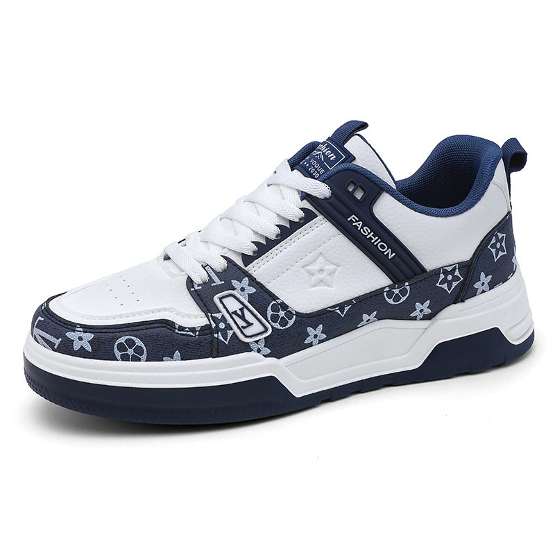 Giày sneaker nam da nhân tạo phối màu, đế bằng gót thấp 1–3 cm, dây buộc — Màu trắng màu cachi, Xanh trắng, Đen trắng