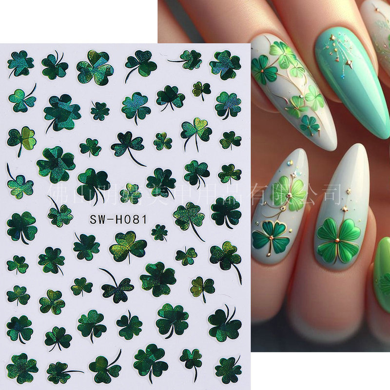New Four-Leaf Clover St. Patrick's Day Nail Stickers, Small Leaf Clover Hat St. Patrick's Nail Stickers, Cross-Border Hot Selling New Four-Leaf Clover St. Patrick's Day Nail Stickers, Small Leaf Clover Hat St. Patrick's Nail Stickers, Cross-Border Hot Selling
