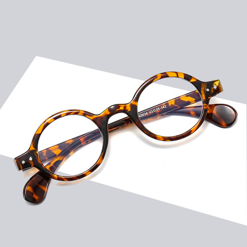 眼镜框架2024新款圆形二颗米钉无度数平光镜男女复古潮流韩版近视