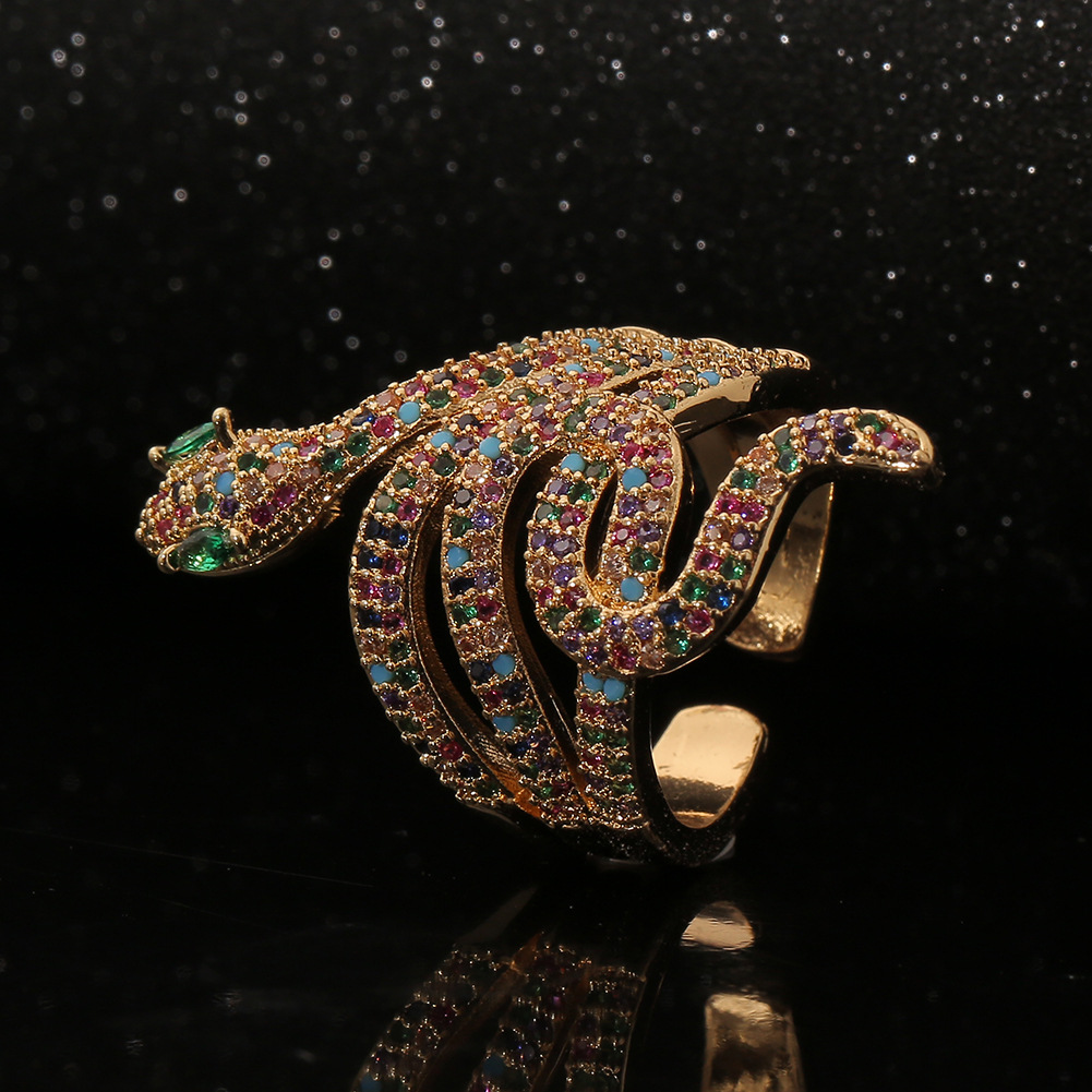 vintage cobra shaped copper inlaid zircon ring wholesale nihaojewelry