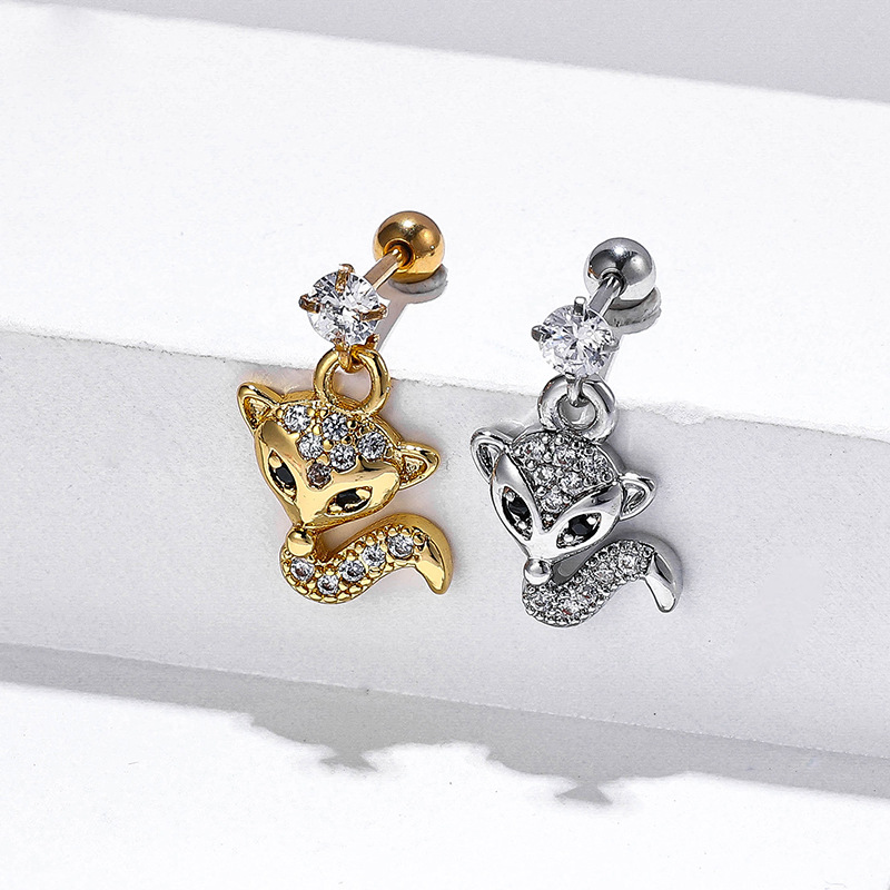 18K Real Gold Plated Plating Material Zircon Inlay Material 1 Piece Stainless Steel Zircon Ear Cartilage Rings & Studs Animal Plating Inlay 18K Real Gold Plated Unisex