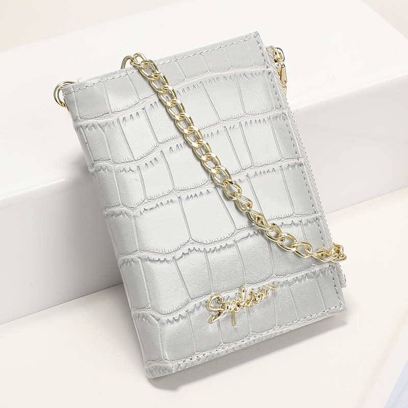 Cartera de mujer con estampado de cocodrilo, bolso multifuncional de tarjeta PU plegable, cadena de mano, bolso de cambio ligero, corto y de alta calidad.