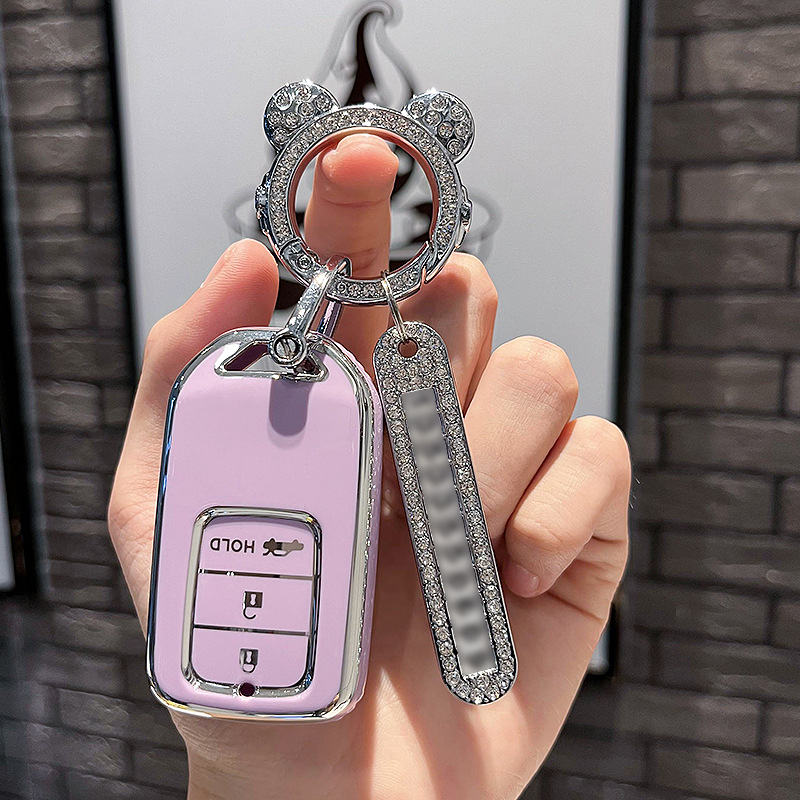 BT 키 P형 - 스마트 3버튼 [싱글쉘 퍼플] + 실버 우주비행사 다이아몬드 버클 + 실버 번호판