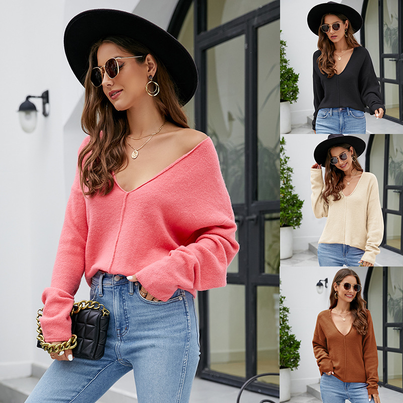 Amazon's New Autumn and Winter Lazy Style Women's Knitted Knitwear Loose Pullover Bat Sleeve Knitwear Top