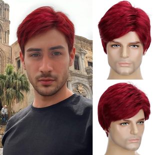New Foreign Trade Wig European and American Men's Fashion Synthetic Short Wig Red Side-Parted Short Straight Hair Factory Direct Sale