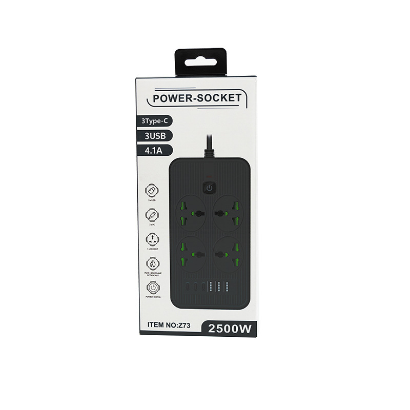 Z73# caja de color neutro 3USB + 3Type-c enchufe de 4 bits 12 interruptor de conector con luz indicadora