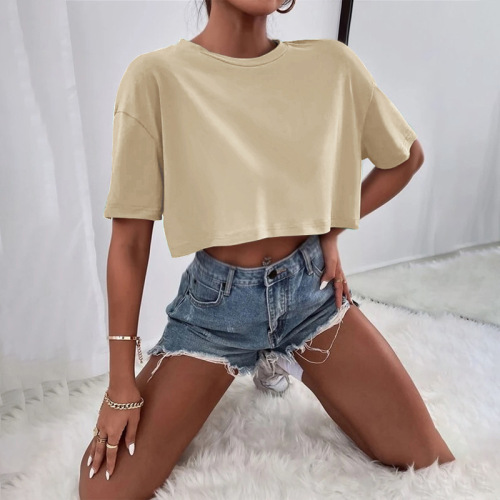 Amazon independent station midriff-baring short women's clothing t-shirt short foreign trade trendy brand half-sleeve t-shirt with printed pattern LOGO