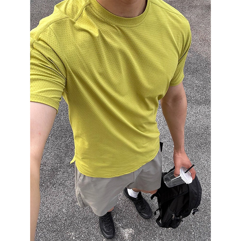 Mustard Yellow American-Style Sports Quick-Dry Short-Sleeve Men's Summer Thin Mesh Breathable Ice Silk T-Shirt Cycling Jersey