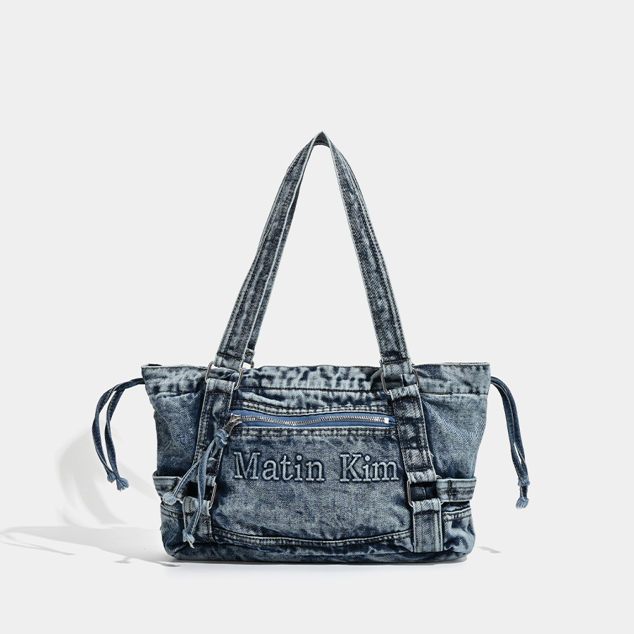 Korean Mk Denim Bag 2026 New Vintage Washed Denim Crescent Bag Single Shoulder Underarm Tote Bag for Women