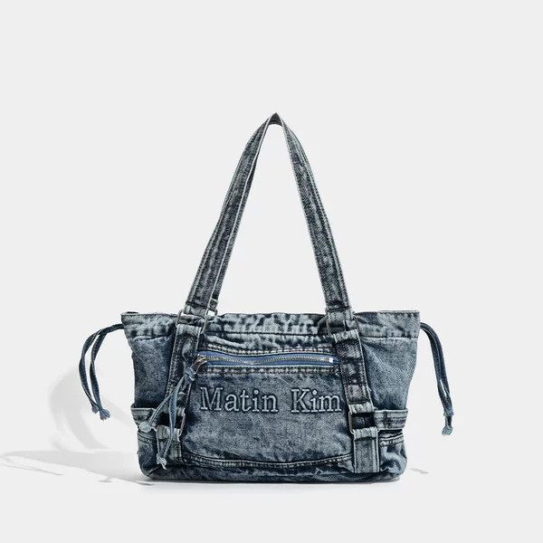 Korean Mk Denim Bag 2026 New Vintage Washed Denim Crescent Bag Single Shoulder Underarm Tote Bag for Women