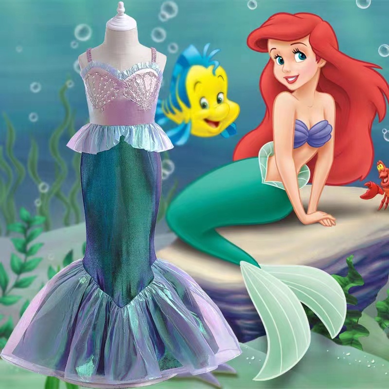 Foreign trade mermaid girl princess dress movie same style children's sling dress fishtail dress swimsuit photo yarn