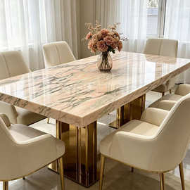 Pink Green Vein Bvlgari Marble Slab Dining Table Countertop