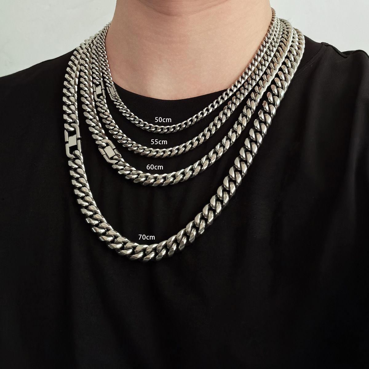 亚马逊欧美爆款钛钢男士圆磨链项链手链嘻哈潮流不锈钢不掉色饰品