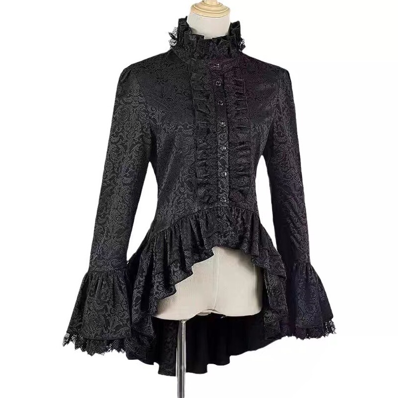 Medieval stand collar bell sleeve shirt cos victorian costume court gothic lace top
