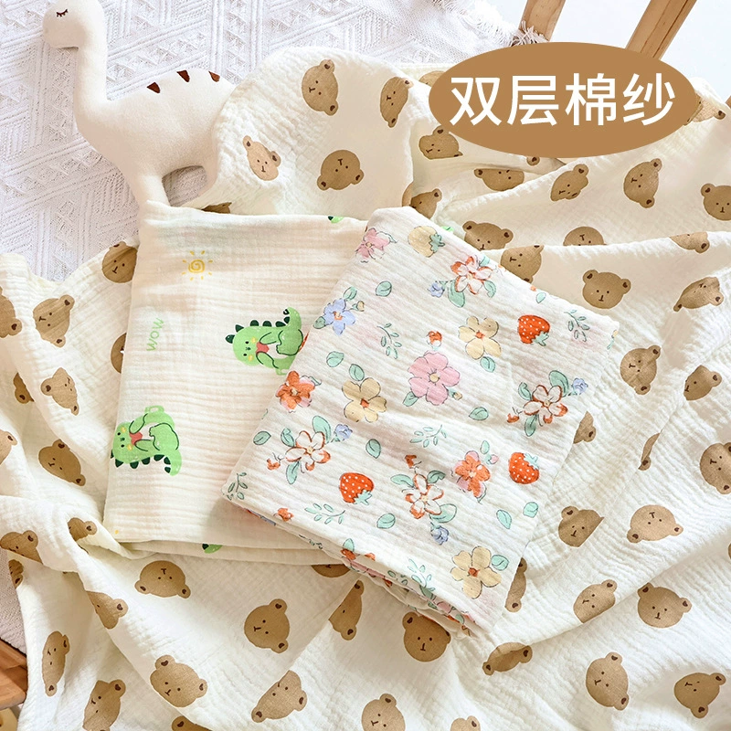 Полотенце-пеленка из крепового хлопка, двухслойное марлевое банное полотенце из чистого хлопка для младенцев, тонкое банное полотенце-пеленка для младенцев для трансграничных продаж.