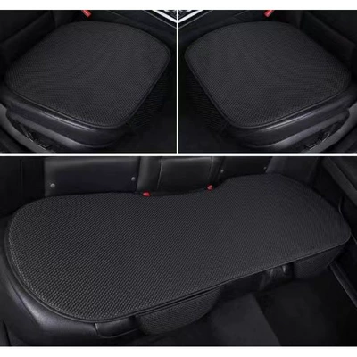 Ice Silk Seat Cushion for Car, Breathable and Cool, Suitable for All Seasons, Half-Cover Simple Three-Piece Set, Ice Silk Seat Pad (Seat cushion, seat cover) - black-cool-and-breathable-cushion-separate-front-row-with-pocket