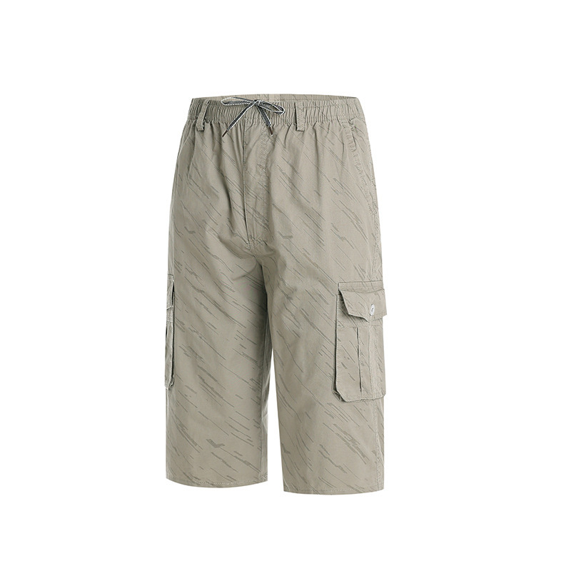 Summer Middle-Aged Men's Shorts Cropped Pants Multi-Pocket Cargo Pants Elderly Men's Loose Large Size Thin Cropped Pants