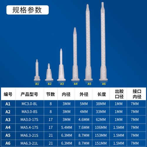MA series ab static mixing tube spiral white mixing core AB glue mixing nozzle injection molding stirrer tube for wholesale and retail