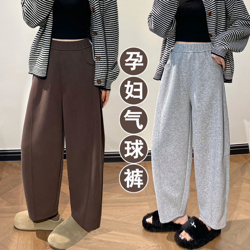 孕妇棕色运动气球裤女2025新款春秋季弯刀阔腿裤今年流行梧桐裤子