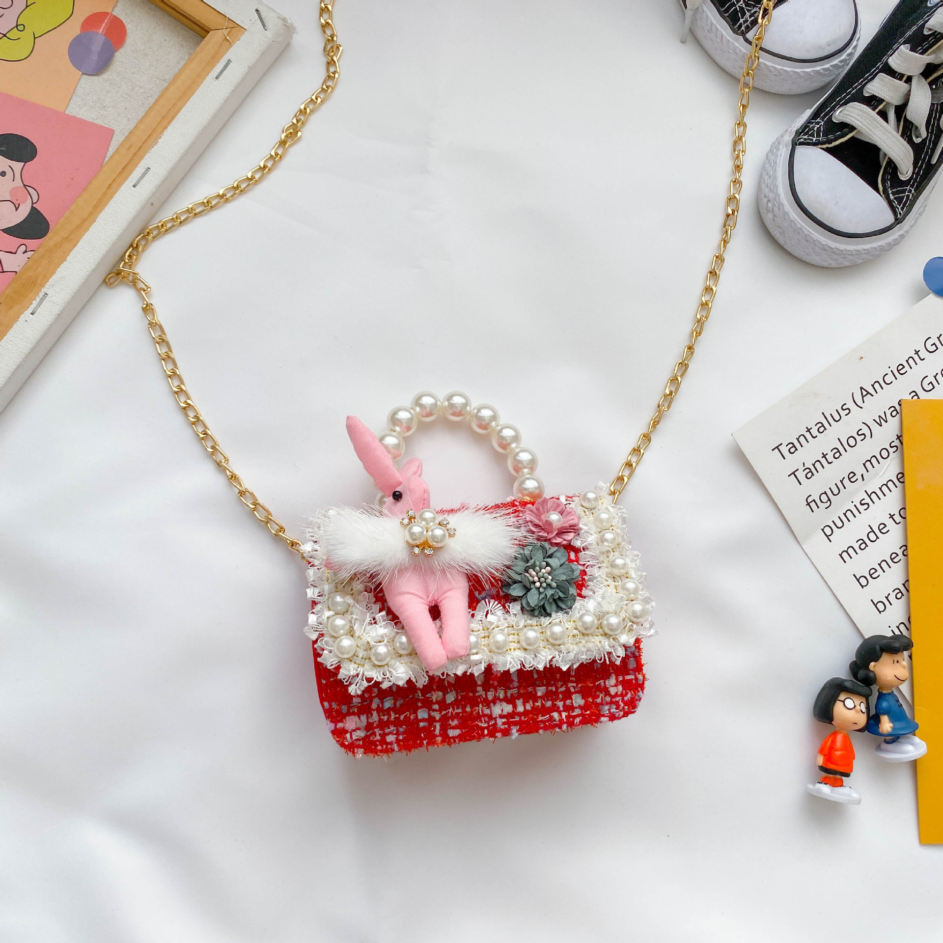 Bolso de perla para niños nuevo estilo coreano lindo estilo occidental bolsa de mensajero para niñas princesa mini cambio bolsa de accesorios