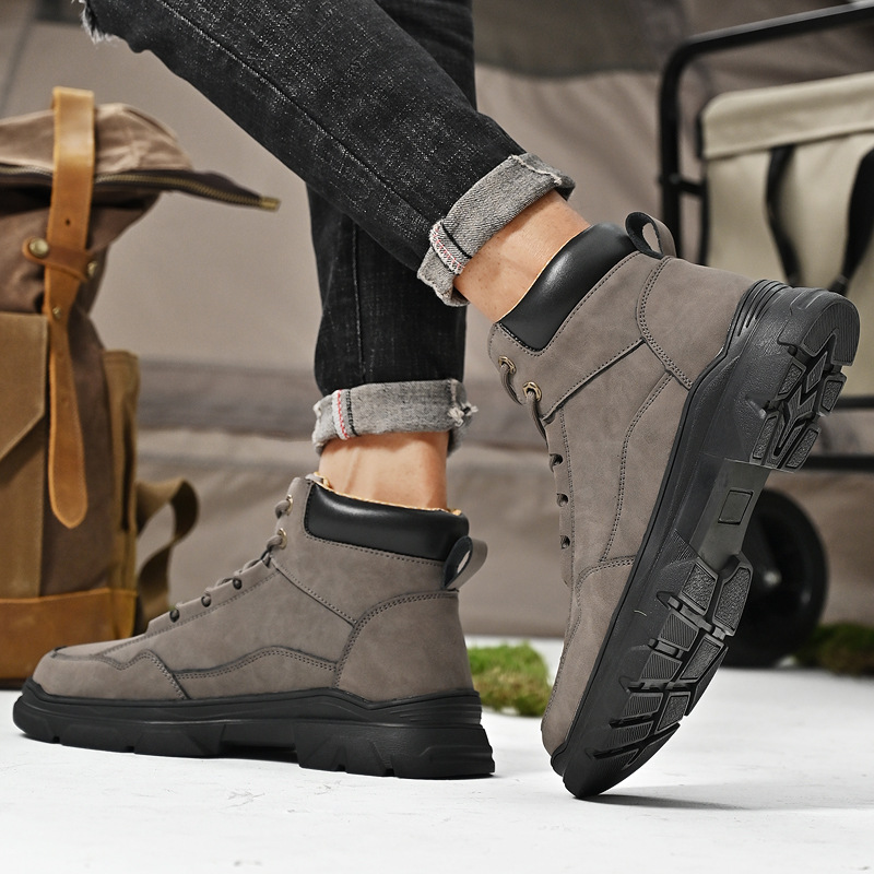 Bottes de travail montantes pour hommes, chaussures de sport en cuir souple pour moto, chaussures à la mode pour hommes_voghion.com