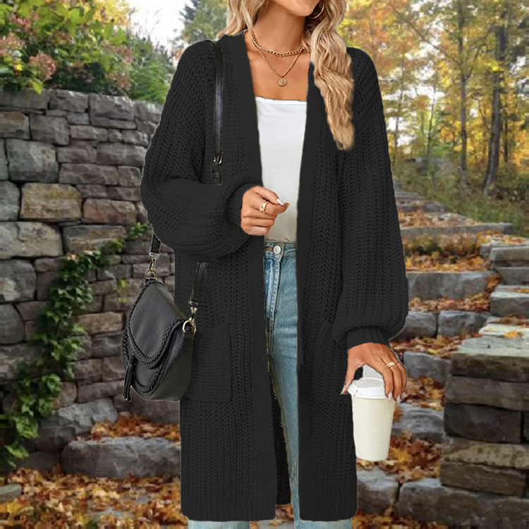 Cardigan maglione sciolto da donna con maniche a lanterna_voghion.com