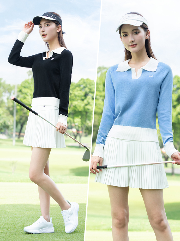 Áo len cổ chữ V nhỏ dài tay nữ PGM Golf thu đông — Áo len đen [cổ chữ V nhỏ/vải len ấm áp/độ co giãn và mềm mại cao] YF863