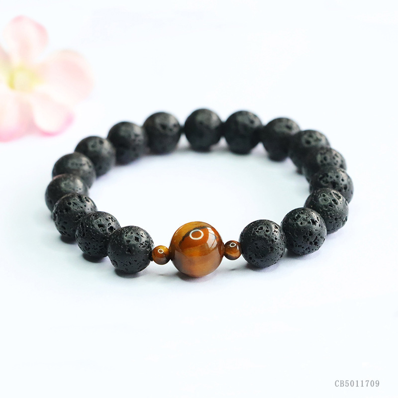 Guan Yu Lava Volcanic Stone Bracelet Tiger Eye Stone Beads European and American Cross-Border Hot Selling Live Broadcast Wholesale S5011709