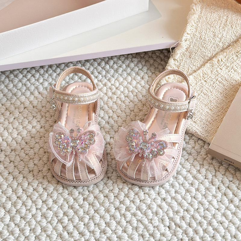 Niñas sandalias Baotou 2026 verano nuevo niño encaje mariposa princesa sandalias niños grandes zapatos de playa huecos image 8