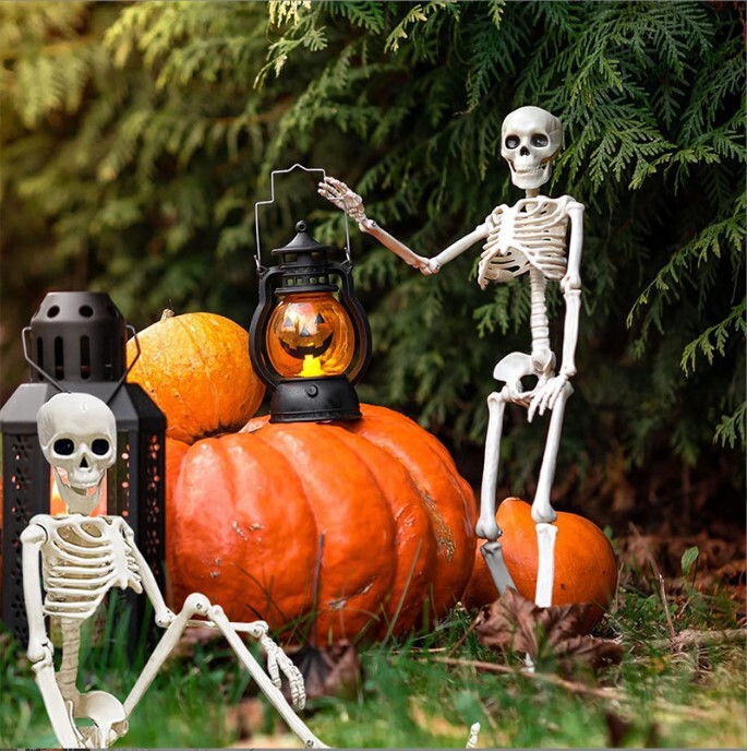 Cross-border generation hair skull joint adjustable Halloween horror ornaments pumpkin human skeleton 40 90cm skeleton