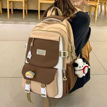 撞色双肩包男韩版校园初中高中小学生书包时尚潮流旅行背包大容量