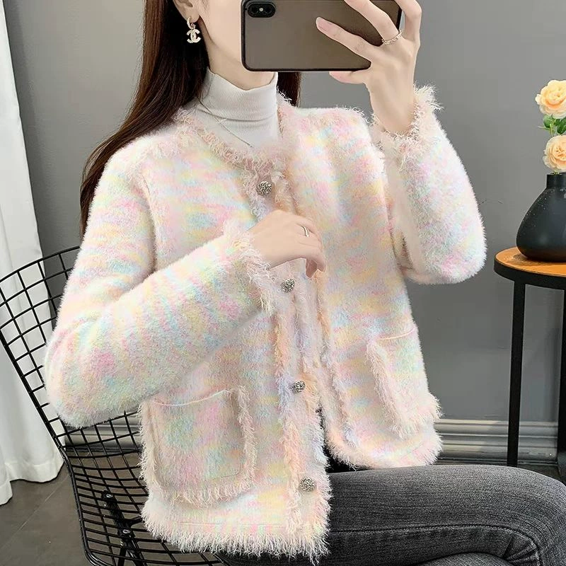 Трансграничное пальто с кисточками Женская весна и осень 2024 Новый небольшой аромат, иностранный дизайн, свободный кардиган с длинными рукавами